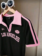 Los Angeles Cropped Tee ✨ Black & Pink Aesthetic Top