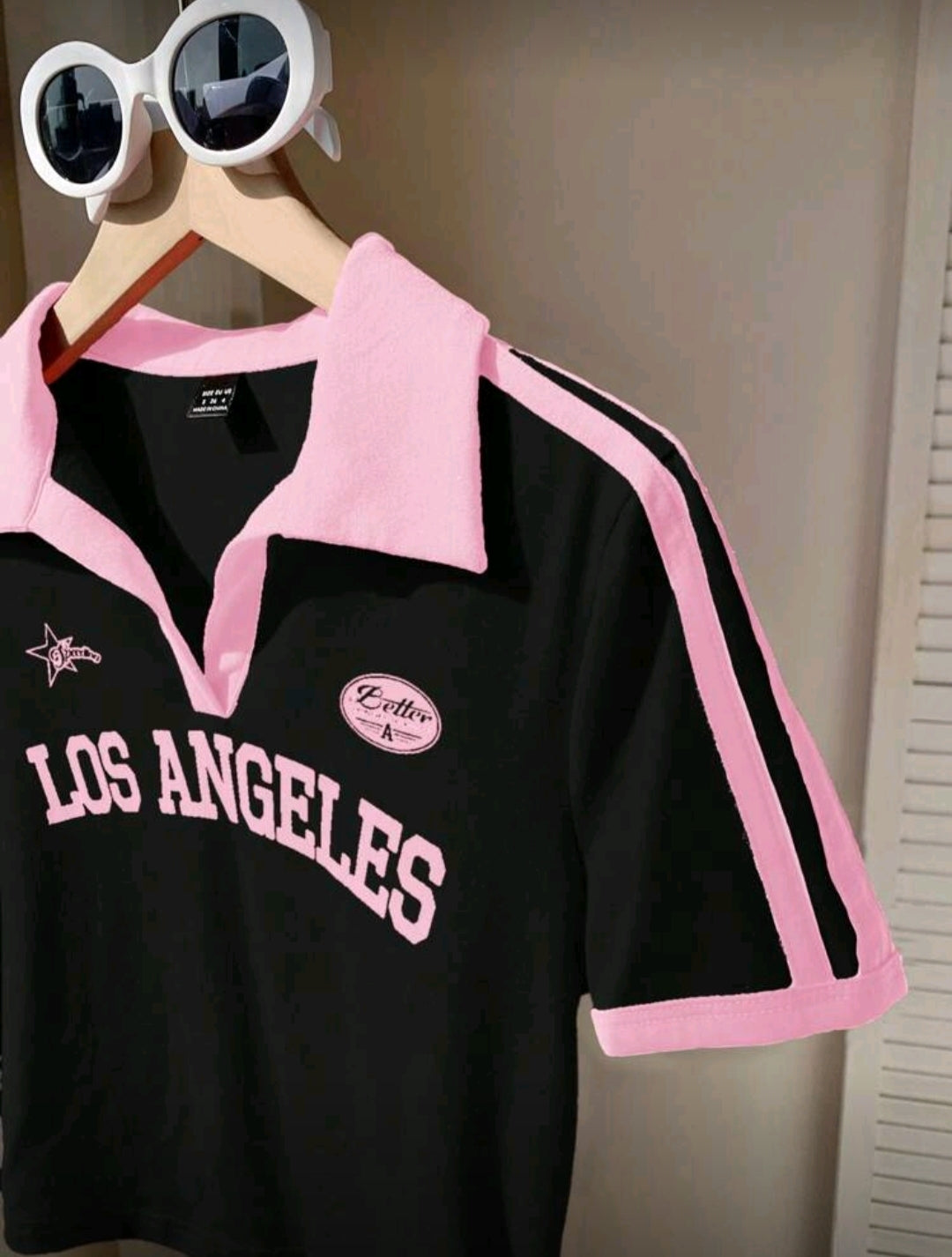 Los Angeles Cropped Tee ✨ Black & Pink Aesthetic Top