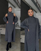 ❄️ Winter 2-Piece Co-ord Set | Long Shrug 🖤 & Turtleneck Knit Dress 🤍