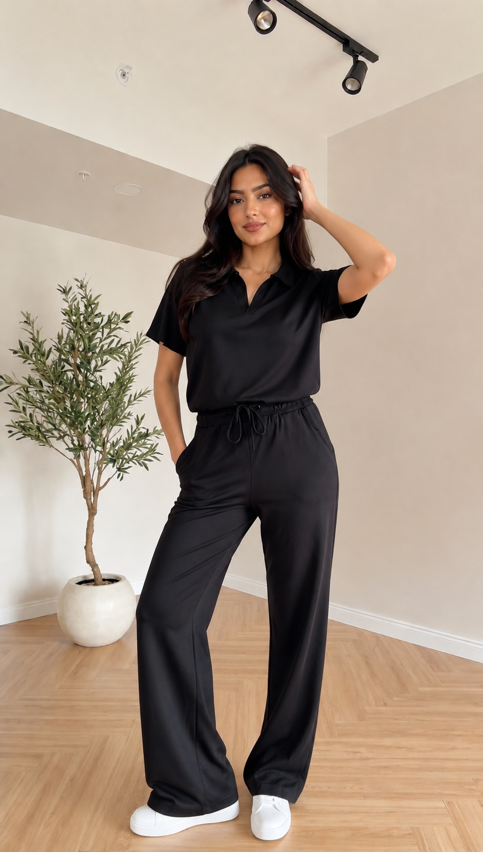 🖤 Women’s Summer Co-Ord Set ☀️✨ | Polo Top & Wide Leg Pants Two-Piece Outfit 👑