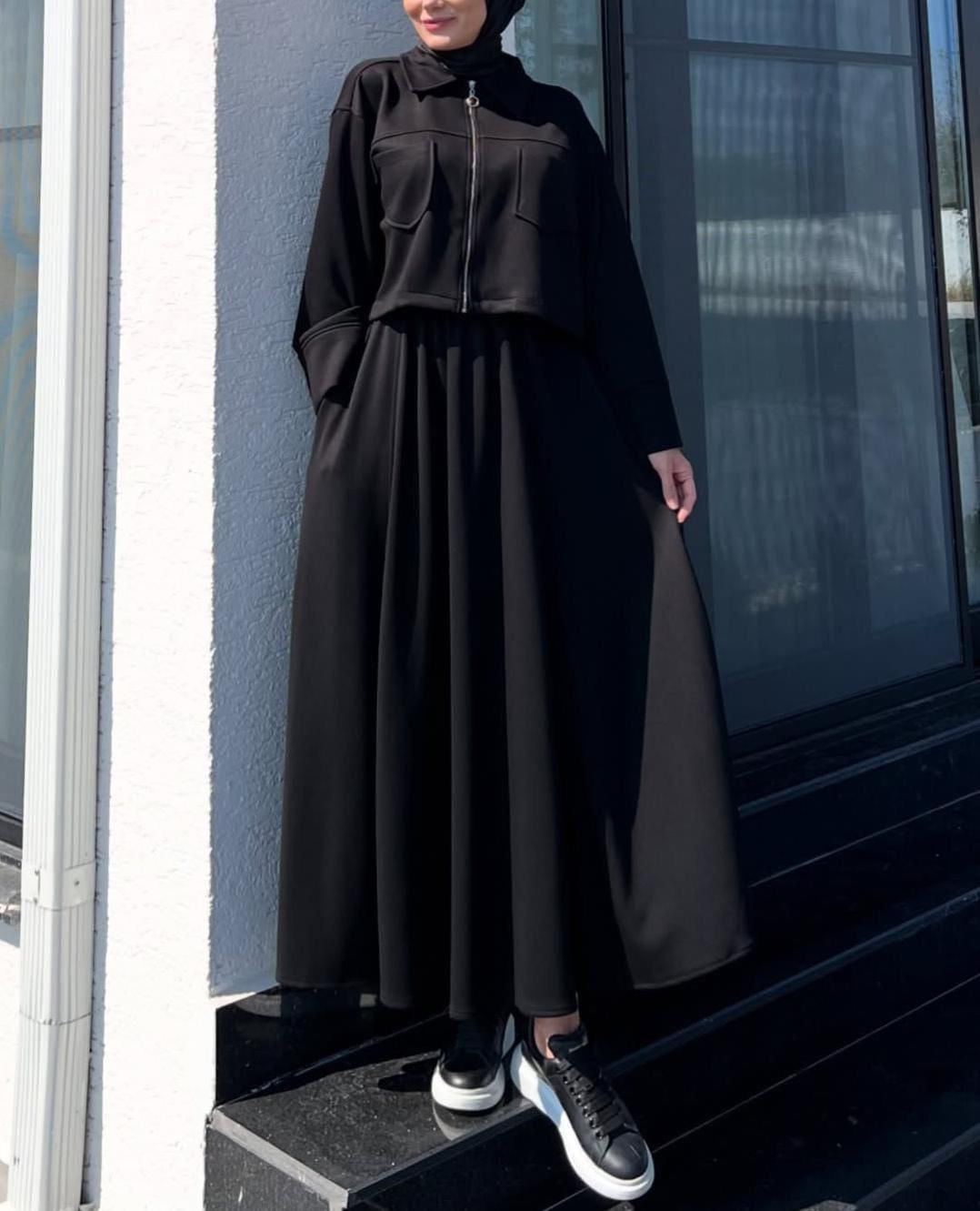 🌿 Comfy Chic Cord Set – Modest Long Dress Outfit ☁️