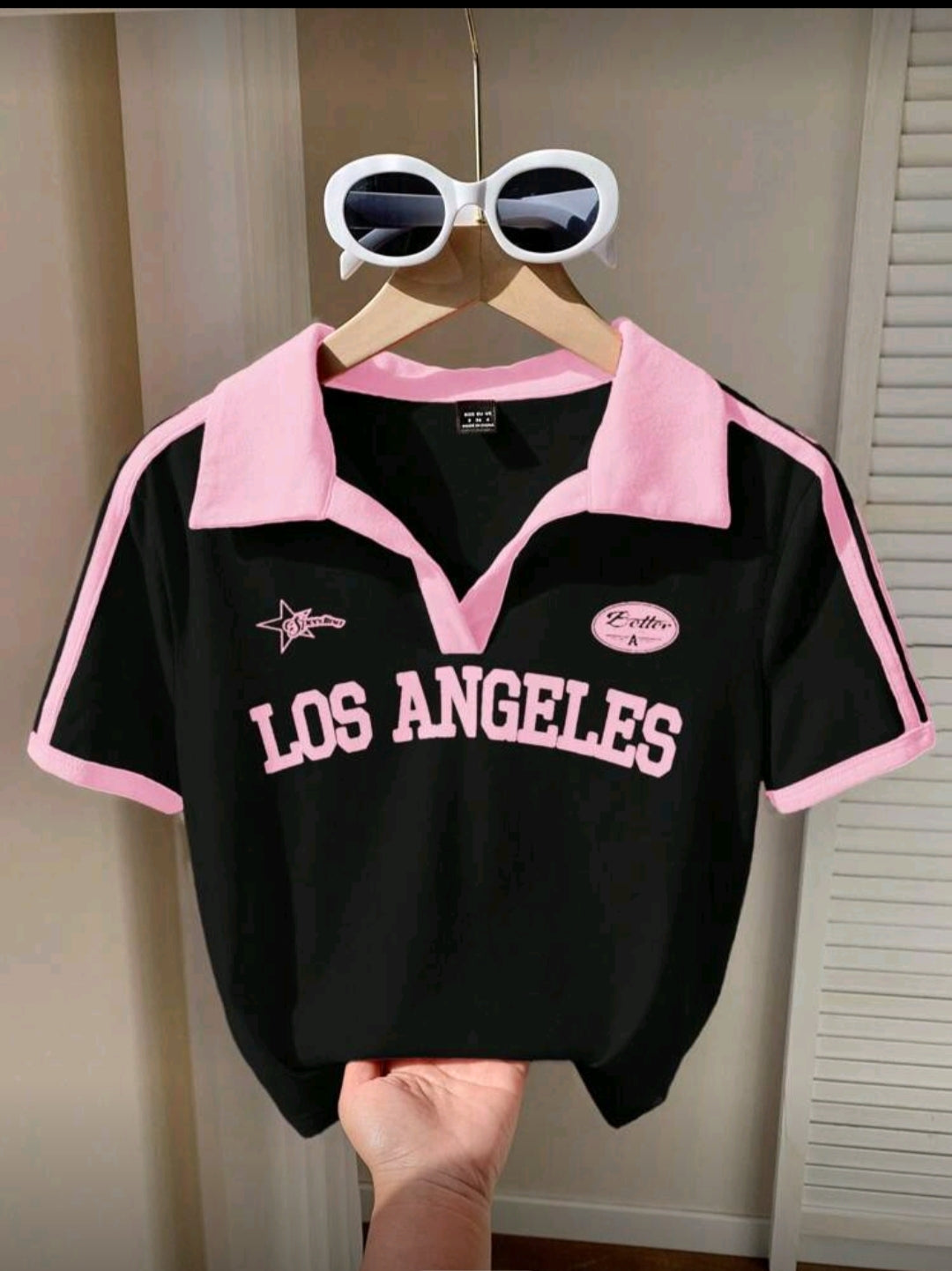 Los Angeles Cropped Tee ✨ Black & Pink Aesthetic Top