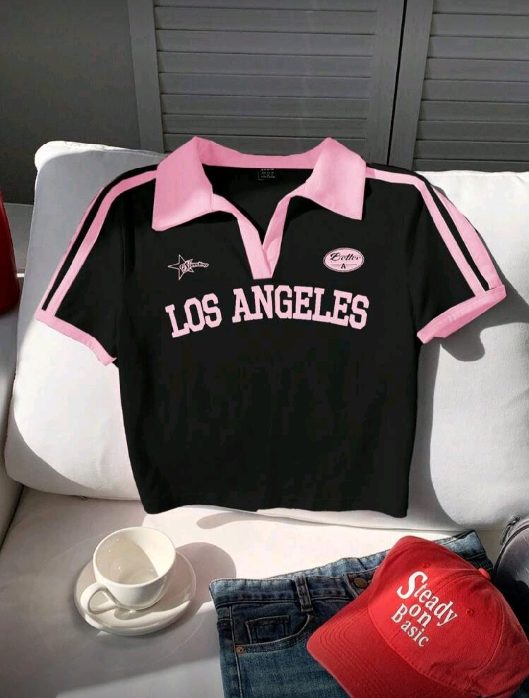 Los Angeles Cropped Tee ✨ Black & Pink Aesthetic Top