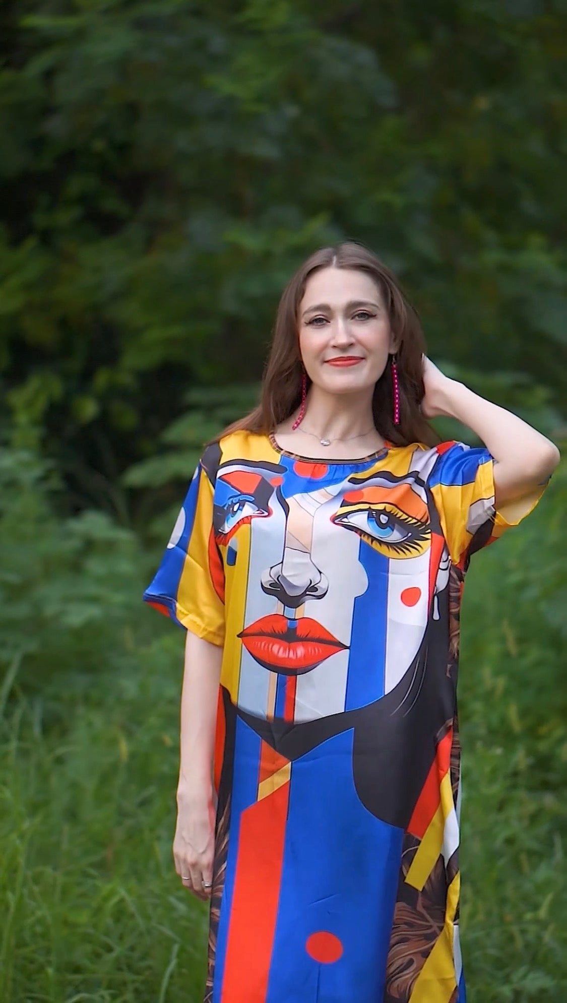 ✨ Women’s Multicolor Abstract Print Oversized Long Tee 👕�