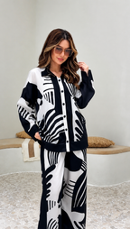 Women’s Black & White Printed Co-Ord Set | Premium Relaxed Fit