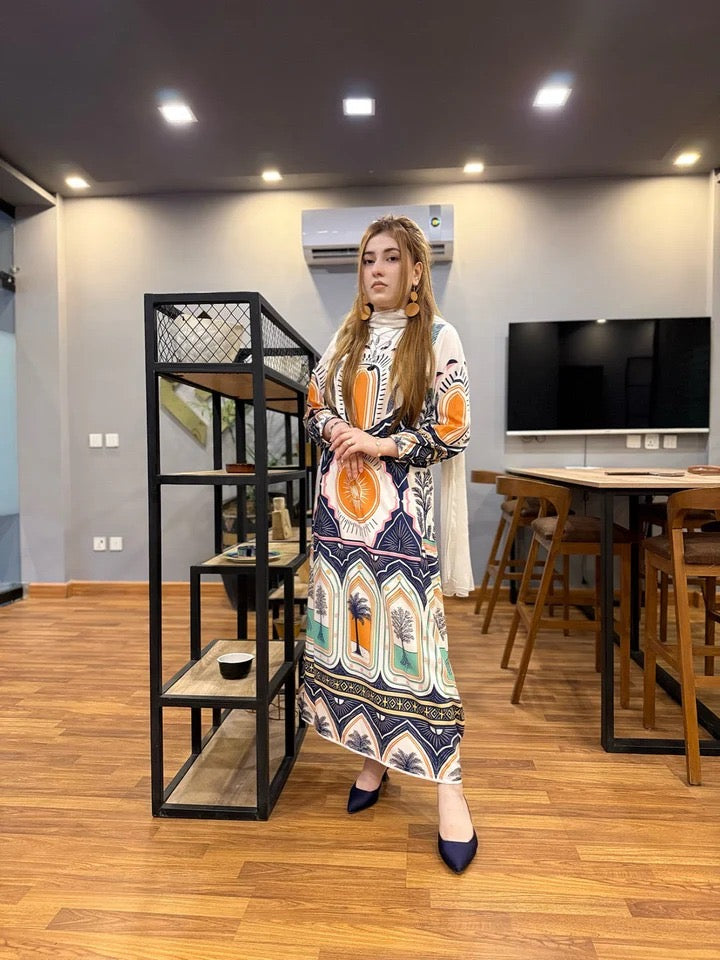 Oasis Sunburst Graphic Modest Dress ☀️🌿