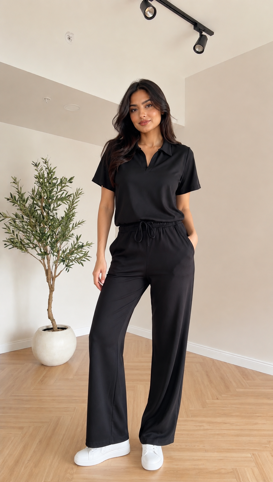 🖤 Women’s Summer Co-Ord Set ☀️✨ | Polo Top & Wide Leg Pants Two-Piece Outfit 👑