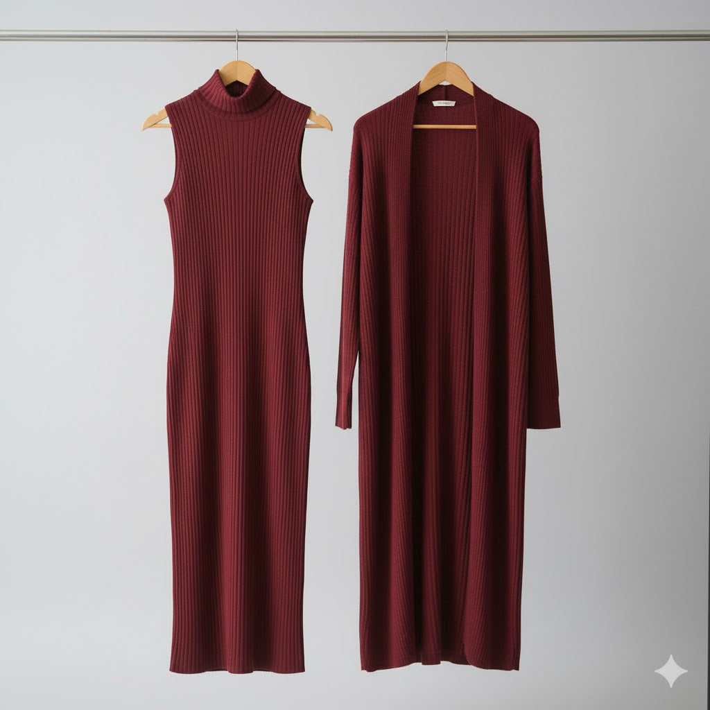 Long Shrug 🖤 & Turtleneck Knit Dress 🤍