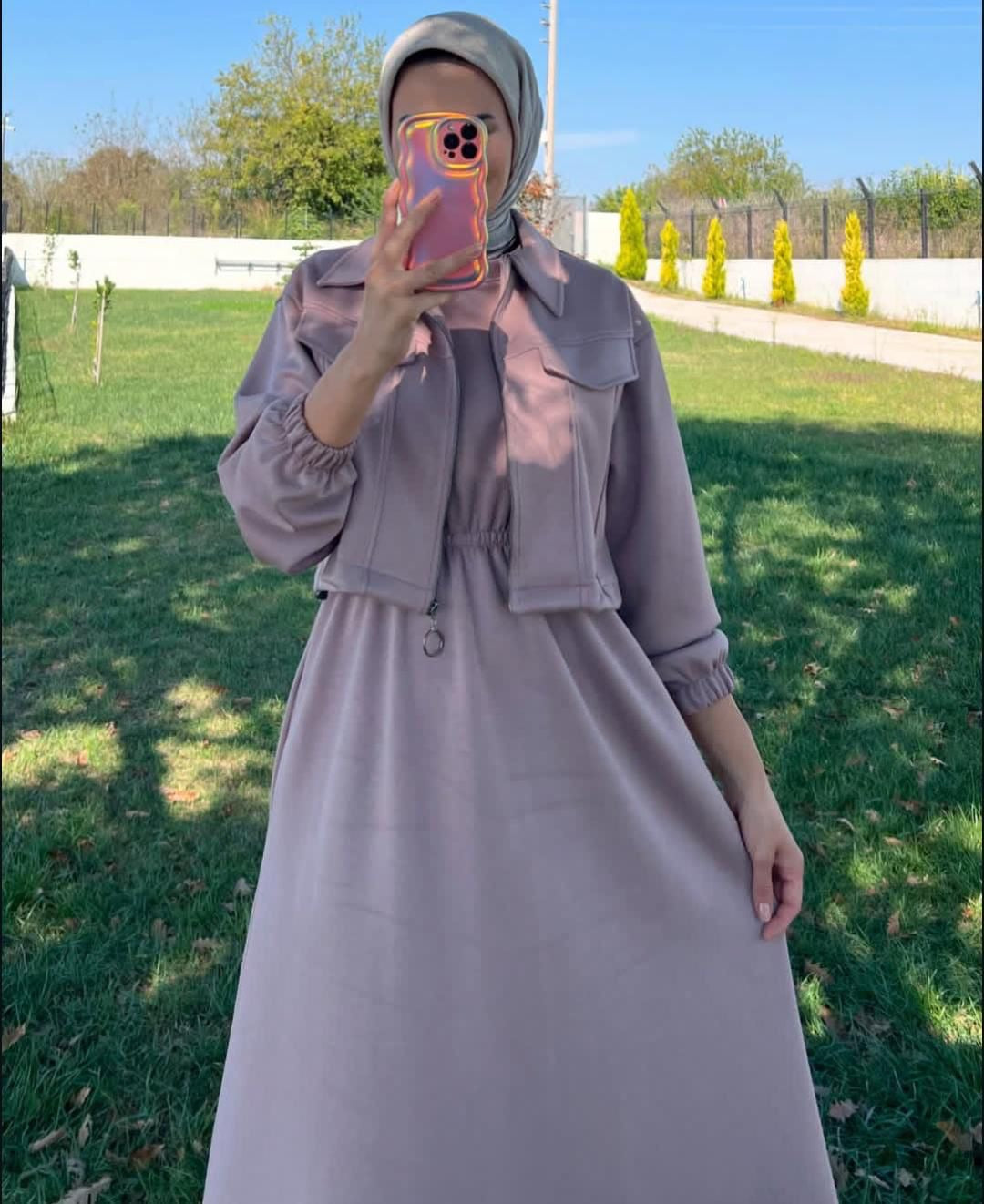 🌿 Comfy Chic Cord Set – Modest Long Dress Outfit ☁️