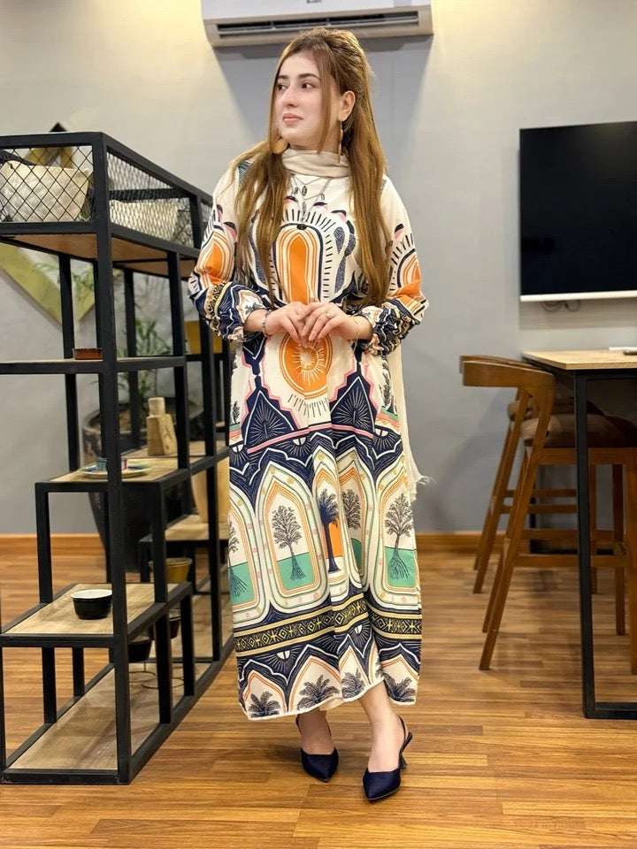 Oasis Sunburst Graphic Modest Dress ☀️🌿