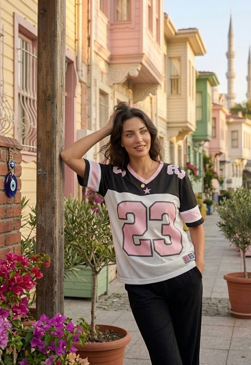 Oversized 23 Pink Jersey  | Mesh Streetwear Top |