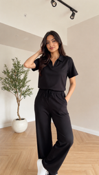 🖤 Women’s Summer Co-Ord Set ☀️✨ | Polo Top & Wide Leg Pants Two-Piece Outfit 👑