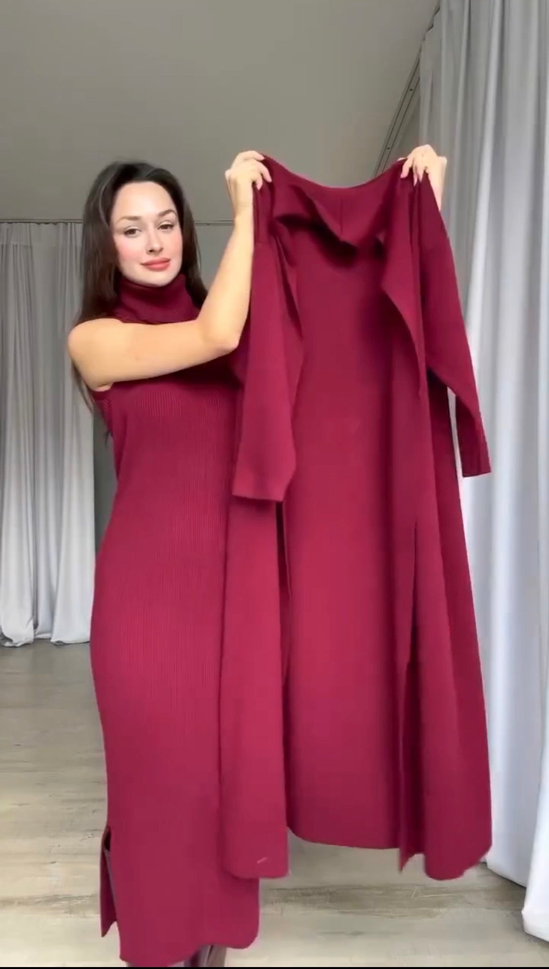 Long Shrug 🖤 & Turtleneck Knit Dress 🤍