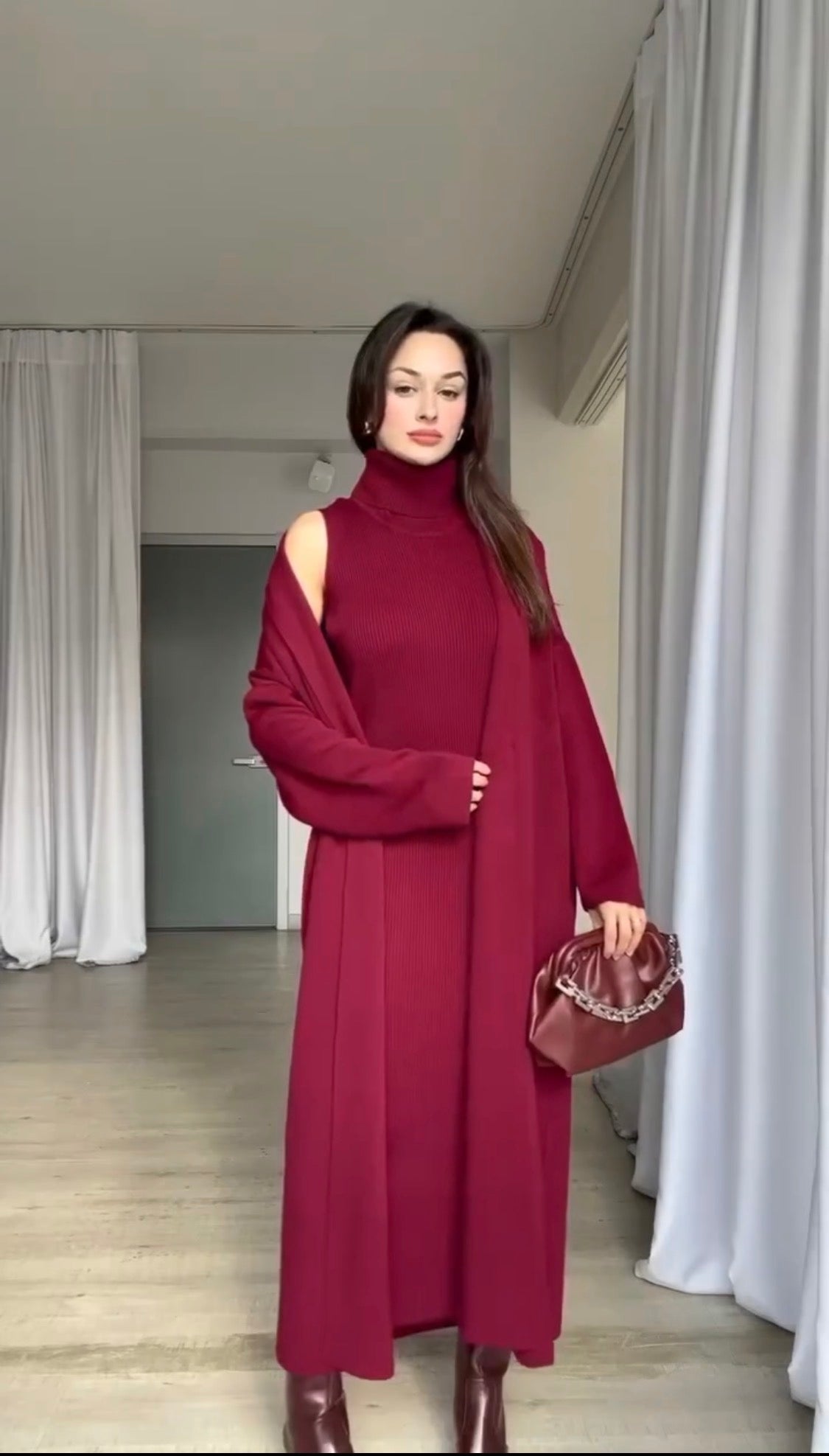 Long Shrug 🖤 & Turtleneck Knit Dress 🤍