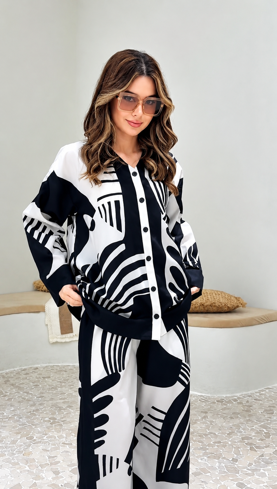 Women’s Black & White Printed Co-Ord Set | Premium Relaxed Fit