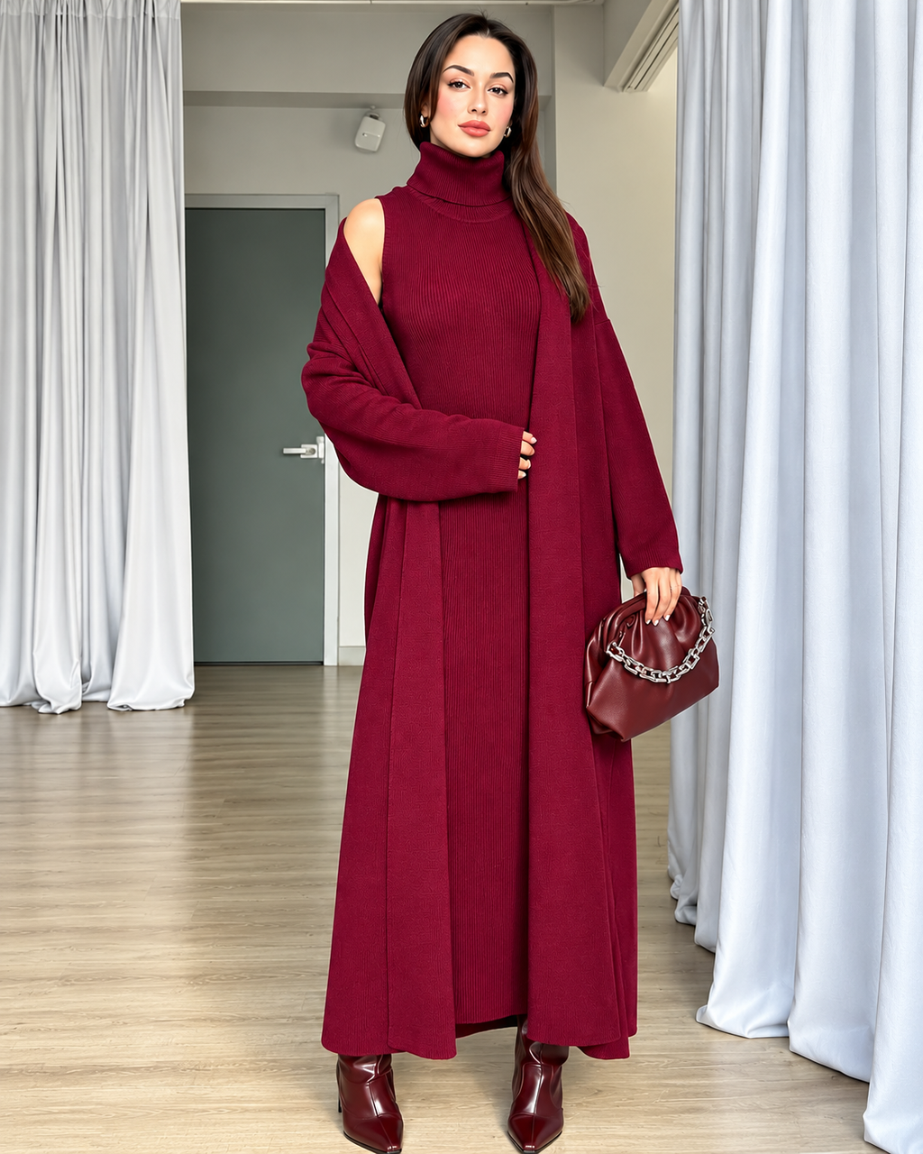 ❄️ Winter 2-Piece Co-ord Set | Long Shrug 🖤 & Turtleneck Knit Dress 🤍
