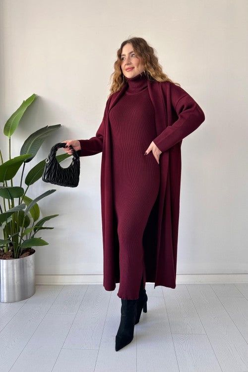 Long Shrug 🖤 & Turtleneck Knit Dress 🤍