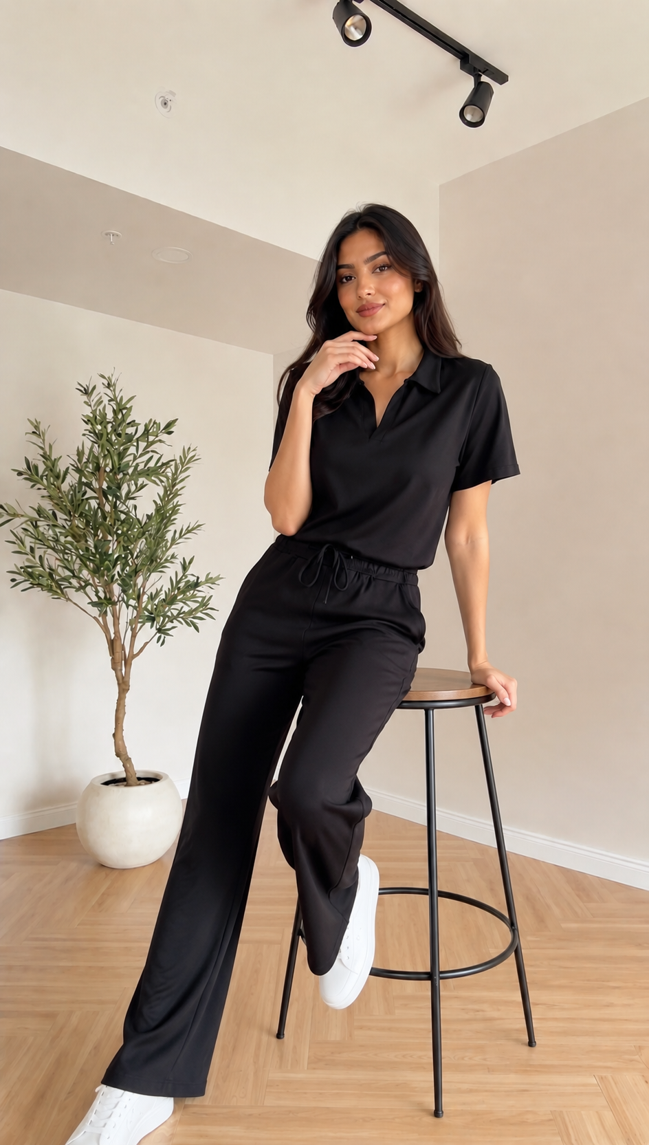 🖤 Women’s Summer Co-Ord Set ☀️✨ | Polo Top & Wide Leg Pants Two-Piece Outfit 👑