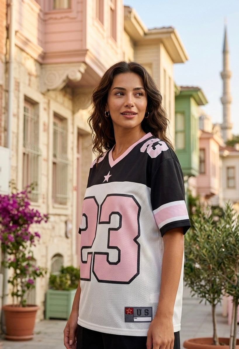 Oversized 23 Pink Jersey  | Mesh Streetwear Top |