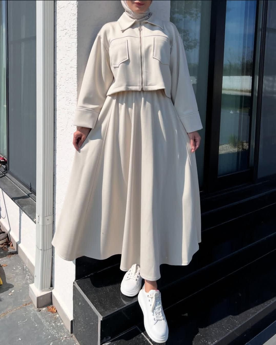 🌿 Comfy Chic Cord Set – Modest Long Dress Outfit ☁️