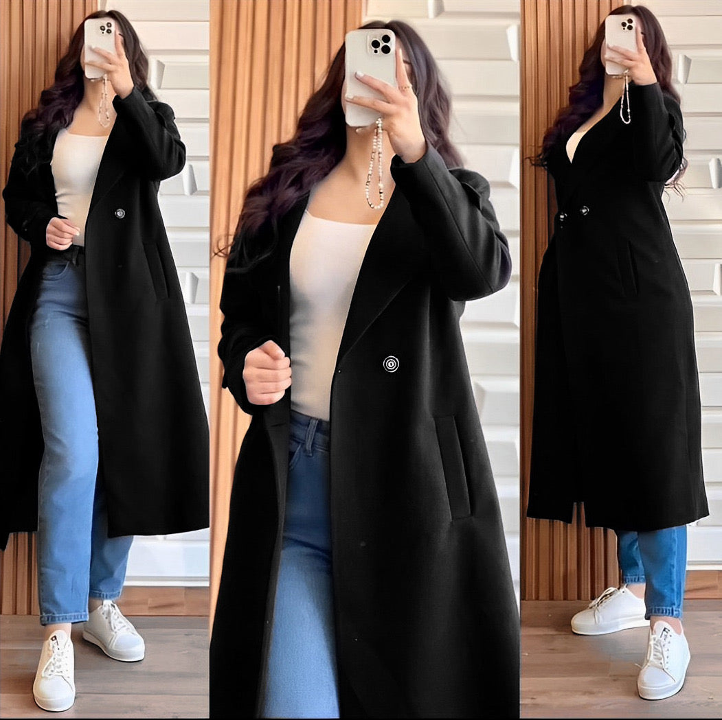 Winter😍 women’s popular One button winter collar double fleece long coat