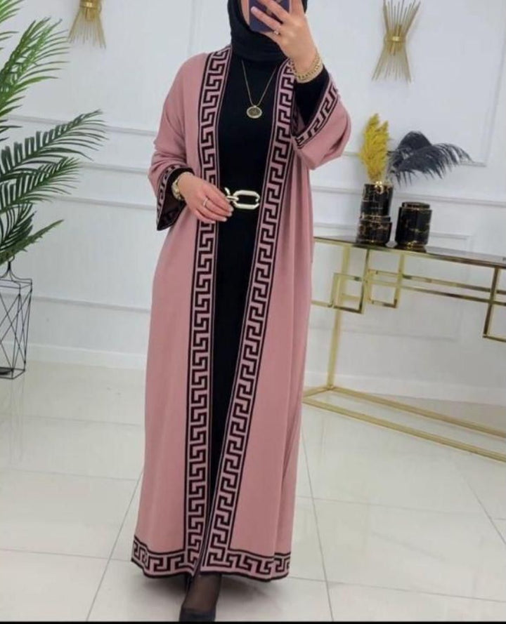 *Hellow Winter😍2 Pcs Long Printed Fleece Gown With Bodycon Inner