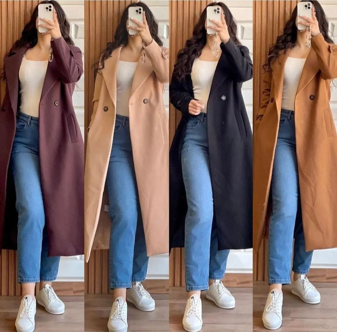 Winter😍 women’s popular One button winter collar double fleece long coat