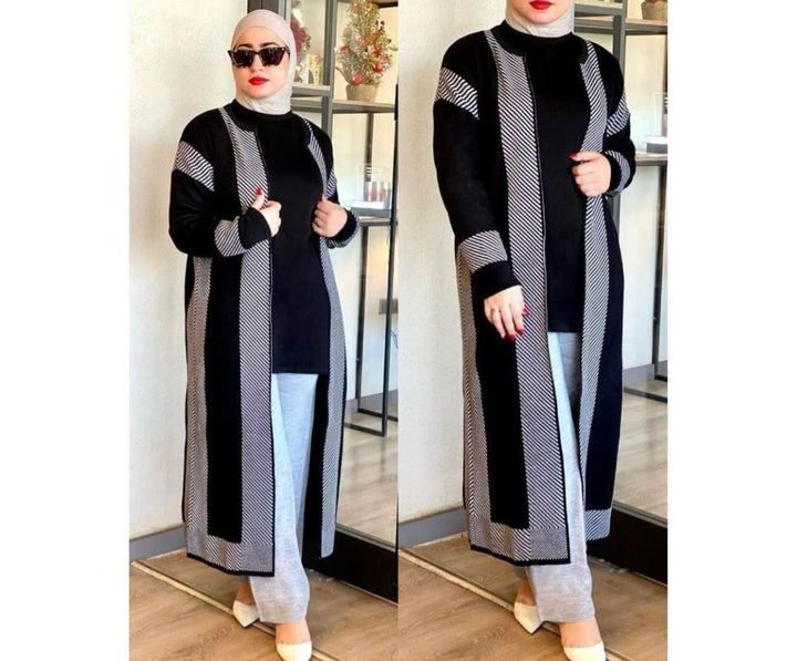 *Hellow Winter😍Ready To Wear 3 Pcs Winter Fleece Long Cardigan Outfit