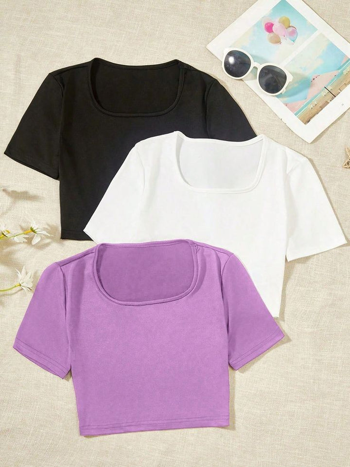 Chic and Classic: Square Neck Tees pack of 3 for Girls"