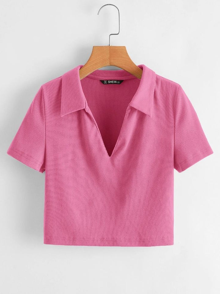 Chic Ribbed V-Neck Polo top best for summers : Elevate Your Style"