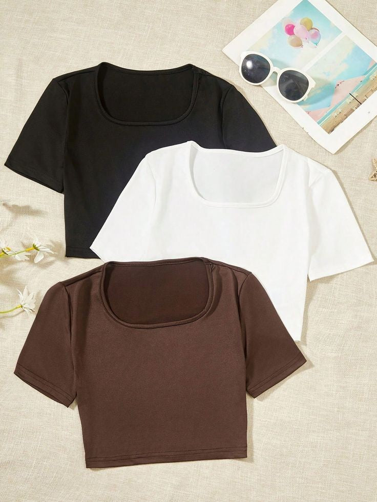 Chic and Classic: Square Neck Tees pack of 3 for Girls"