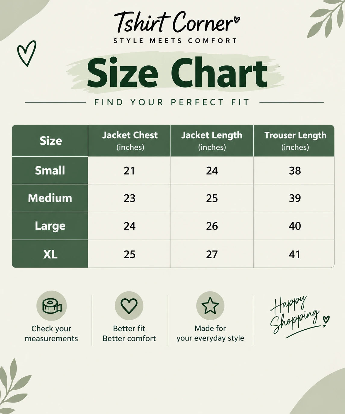 Size chart for ✨ Women’s Premium Co-Ord Set – Zip Jacket & Pants
