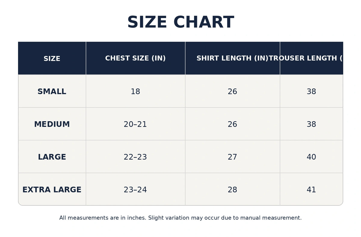 Size chart for California Cordsets