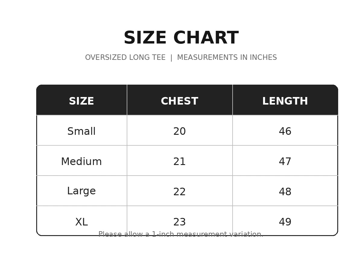 Size chart for ✨ Women’s Multicolor Abstract Print Oversized Long Tee 👕�
